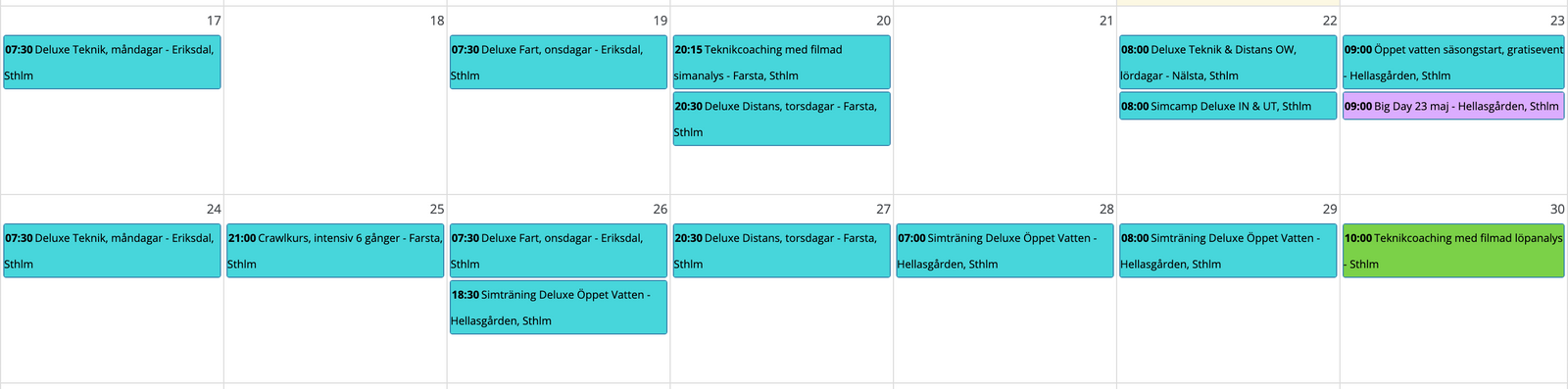 ÄNTLIGEN - massor av simning & annat på träningsbuffén